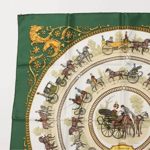 Hermes Carre 90 La Prominade De Longchamps A Walk To Longchamp Silk Scarf